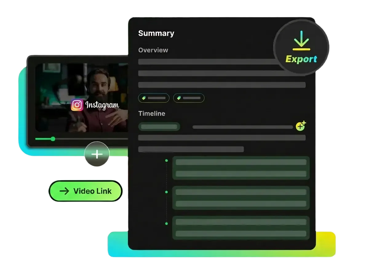 Resumidor de videos de Instagram que convierte Reels de capacitación en notas y tareas organizadas.